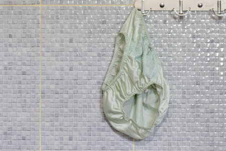 Womens underwear hanging on the wall in the bathroom. High quality photoの写真素材