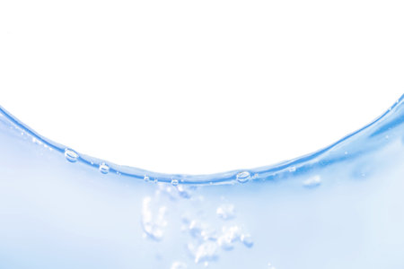 water wave and bubbles isolated on white background with copy space for text