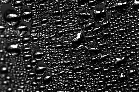 Drops of water on a black background. Black and white.の写真素材
