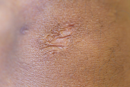 Close-up of the skin of a man with wrinkles on the skinの写真素材