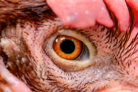 Macro shot of a chicken's eye close up. Selective focus