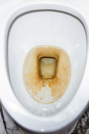 Close up of dirty toilet bowl in the bathroom. Selective focus.の写真素材