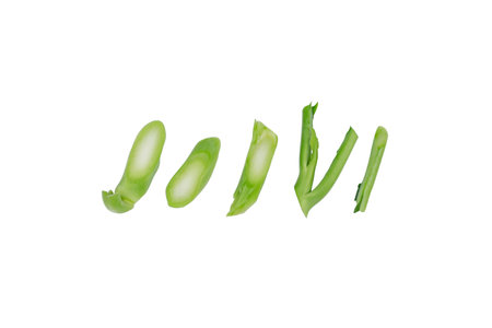 Fresh green peas isolated on white background. Close up. Top view.