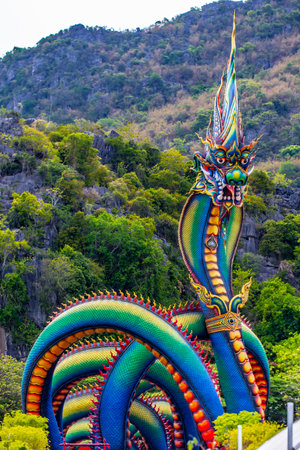King of Naga or serpent statue at Wat Tham Chaeng temple in Phetchaburi Thailand