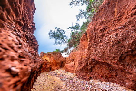 Red cliffs beach or Pha Daeng Beach at Bang Saphan Noi District in Prachuap Khiri Khan Province, Southern Thailandの写真素材