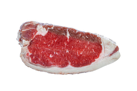 Raw beef steak isolated on white background. Clipping path included.の写真素材