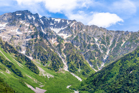 Scenic View of Azusa River and Alpine Landscape of Kamikochi in the Northern Japanese Alps in summer...