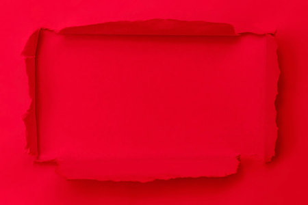 Torn paper with space for your message on red background, top view