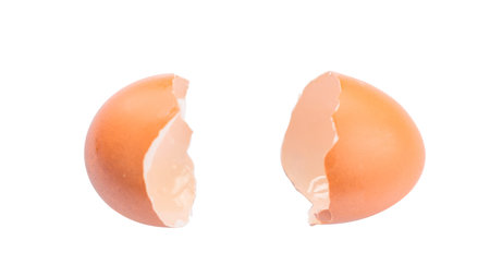 Broken eggshell isolated on white background. Clipping path included.