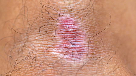Close up of a wound on the skin of a man. Conceptual image