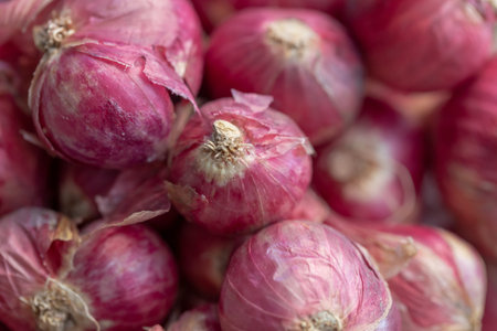 Shallot on display at a farmers market - close up shot