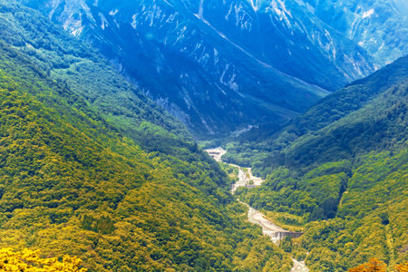 Mountain landscape in Tateyama Kurobe Alpine Route, Japanの写真素材