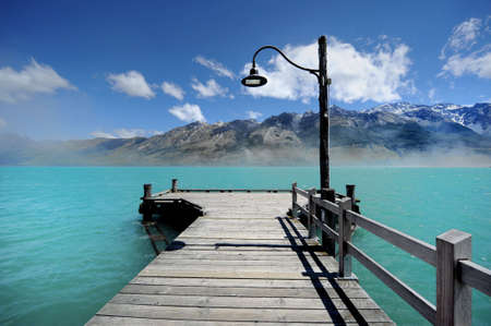 	jetty in lake Wakatipu ,  New Zealandの写真素材