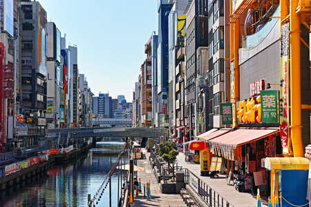 Osaka Minami Townscape of Dotonbori seen from Taizaemon Bridgeのeditorial素材