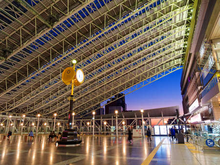 JR Osaka Station space-time plaza and large roof at duskのeditorial素材