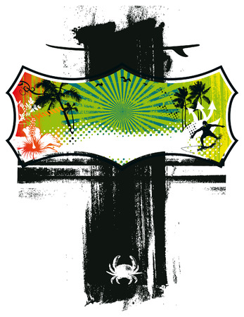 beauty vintage stencil surf banner and riderのイラスト素材