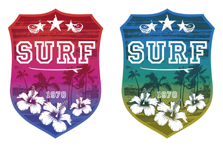 vintage grunge colorful surf shieldsのイラスト素材