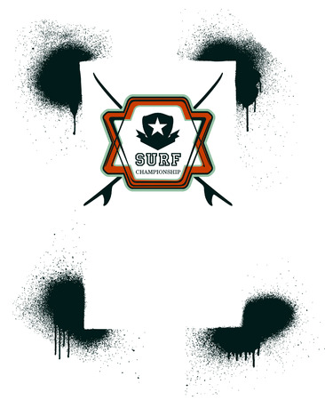 surf grunge shield with surfboardsのイラスト素材