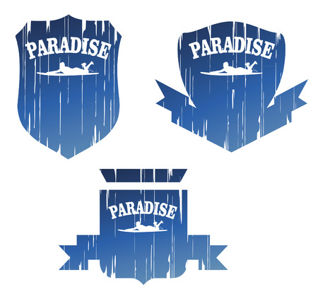 vintage surf paradise grunge shieldsのイラスト素材
