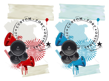 fest grunge background with speakers and megaphoneのイラスト素材