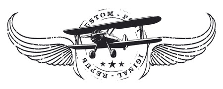 air force stamp shield with old planeのイラスト素材
