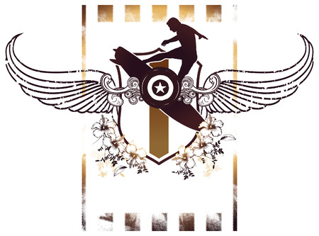 amazing surf poster with shield and surferのイラスト素材