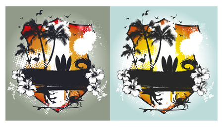 beauty surf summer shield with tables and palmsのイラスト素材