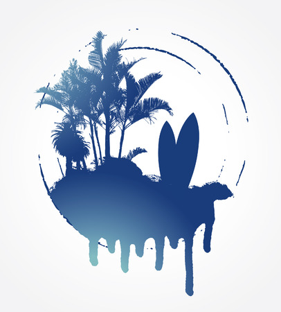 blue grunge surf circle with plams and tableのイラスト素材