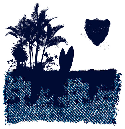 blue surf summer scene with shield and jean bannerのイラスト素材