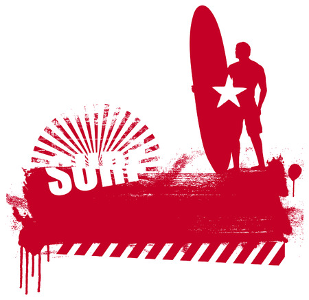 famous rider with red grunge surf bannerのイラスト素材