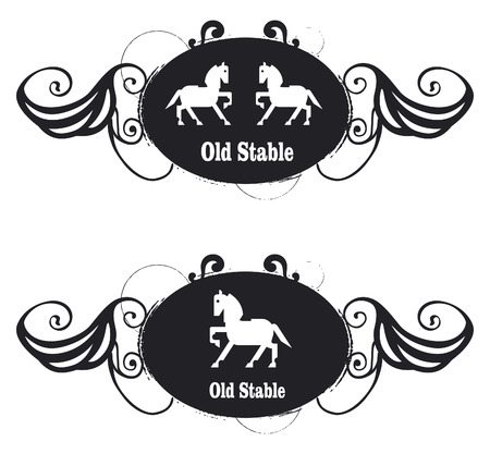 vintage equestrian shield with horse and stable tribute with tribal and stencil grunge styleのイラスト素材