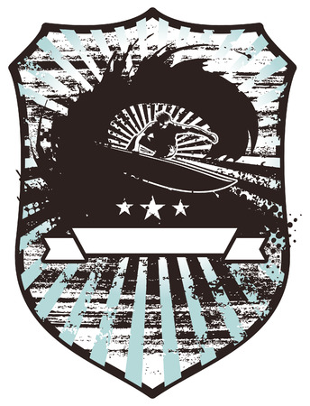 stencil shield with surfer ridingのイラスト素材