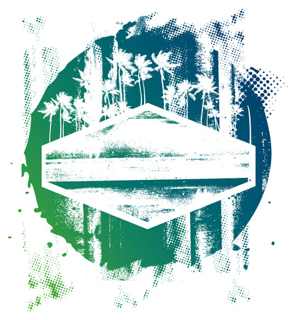 vintage grunge summer scene with shieldのイラスト素材