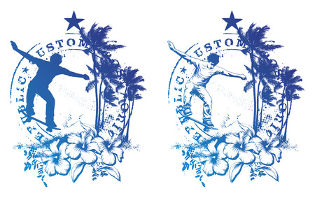 skate rider jumping with post stamp mark sealのイラスト素材