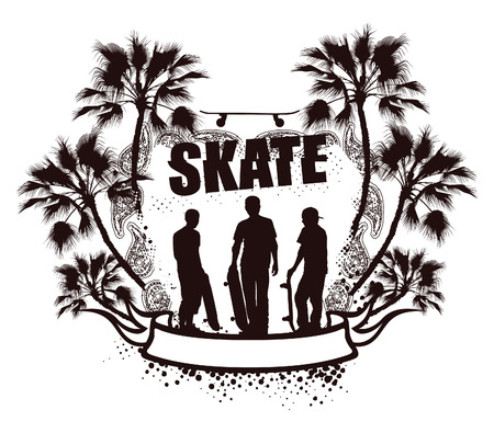 grunge skate emblem with palms and ridersのイラスト素材