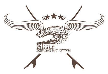 vintage surf crest with wings wave and copy spaceのイラスト素材