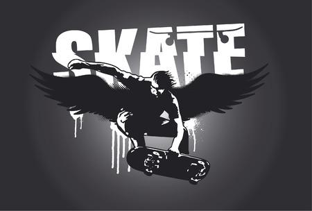 skater shield with wings and dark backgroundのイラスト素材