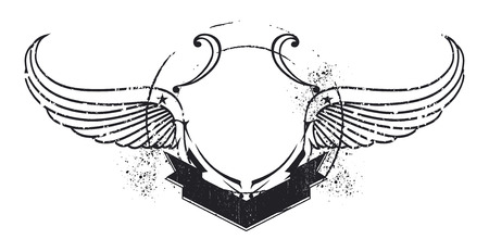 inky retro stencil shield with copy space and wingsのイラスト素材