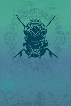 diving suit shield with grunge blue backdropのイラスト素材