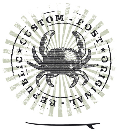 grunge surf stamp with crab and tableのイラスト素材