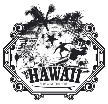 hawaiian surf grunge sceneのイラスト素材