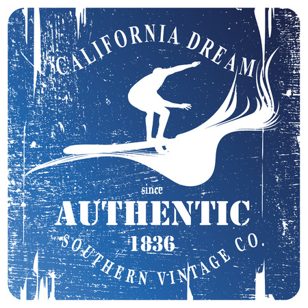 blue vintage grunge surf shield with riderのイラスト素材