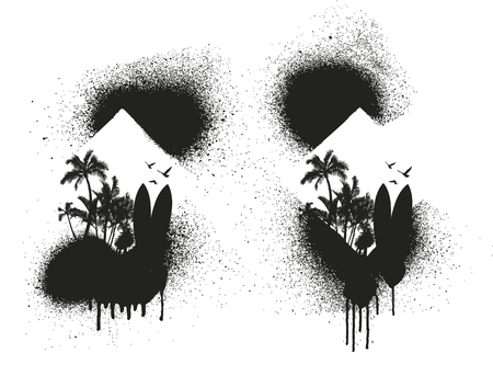 Grunge summer scene with surfboards and palmsのイラスト素材