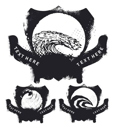 summer grunge shield with wavesのイラスト素材