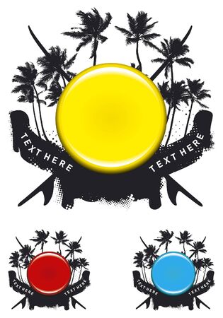 summer shield with palms and surfboardのイラスト素材