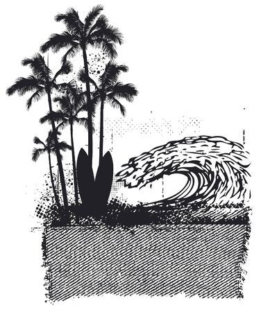 surf banner with tables and big waveのイラスト素材