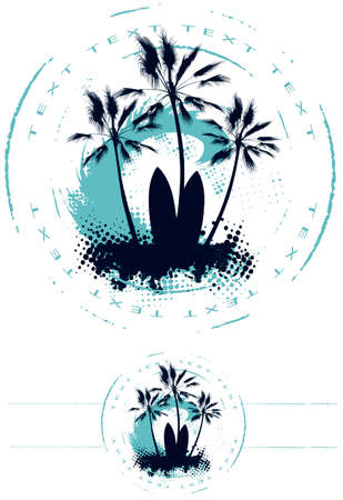 surf stencil circle with wave palm table and copyのイラスト素材