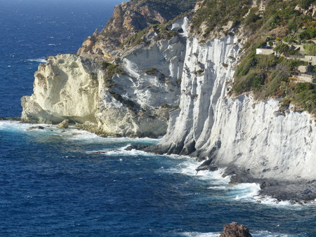 White cliffs looking over the sea in an Italian islandの写真素材