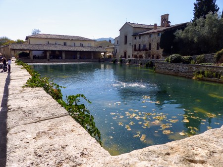 Natural bath of sulphurous waters of Bagno Vignone in Tuscany in Italy.のeditorial素材