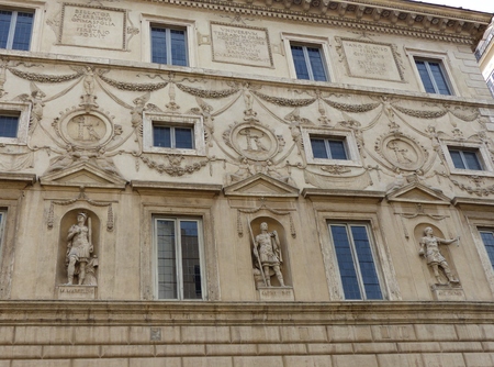 Ornate facade of statues at Palazzo Spada in Rome Italy,のeditorial素材